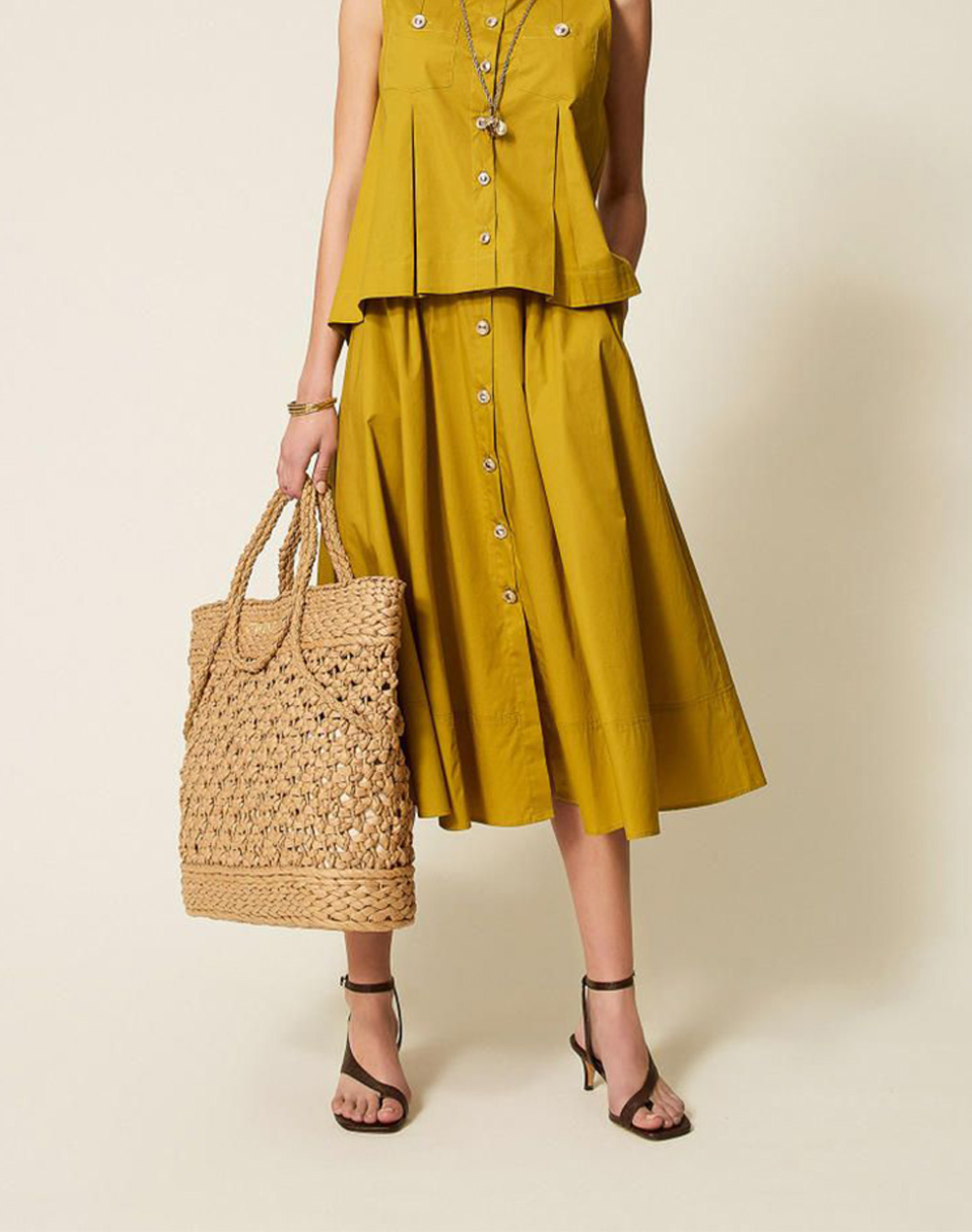 Twinset Φουστα Γυναικα Ρουχα Φουστες Olive Βαμβακιμε Ελασταν 261Tt2235 12117