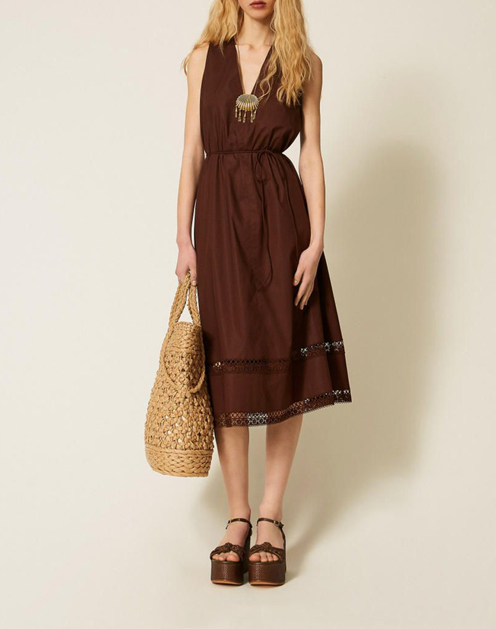 Twinset Φορεμα Γυναικα Ρουχα Φορεματα Brown Βαμβακιμε Ελασταν 261Tt2250 12110