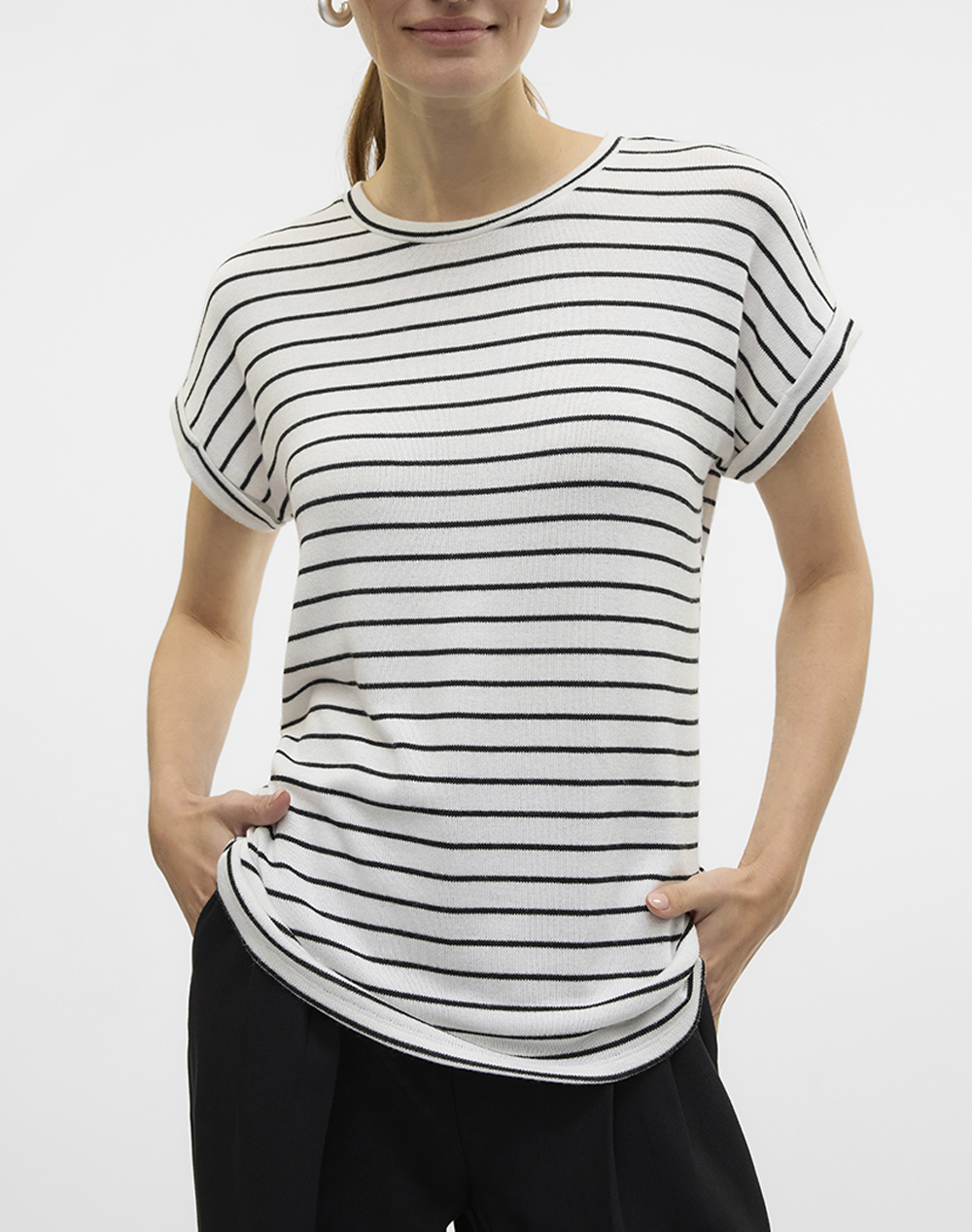 Vero Moda Vmbrianna Ss O Neck Pullover Boo Rep Γυναικα Ρουχα Μπλουζες Πλεκτα Mixed Βισκοζ,Με Ελασταν,Συνθετικο 10291353 Snow Whitewblack - Koolfly