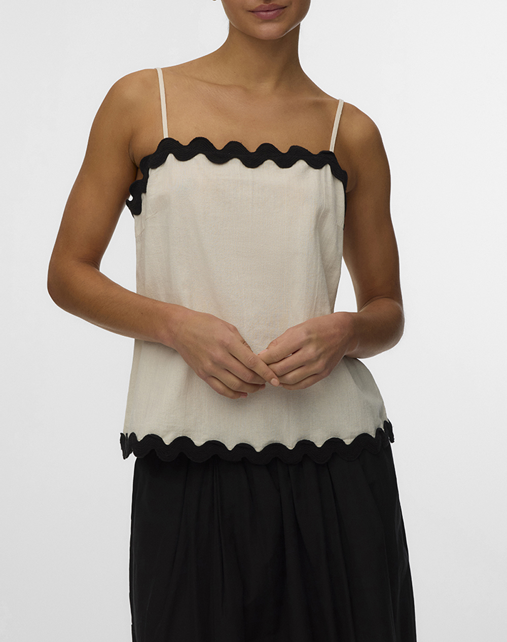 Vero Moda Vmjenna Singlet Top Wvn Btq Ga Γυναικα Ρουχα Μπλουζες Τοπ/Κορμακια Biege Βαμβακι 10341321 Birchblack Scallop Edges
