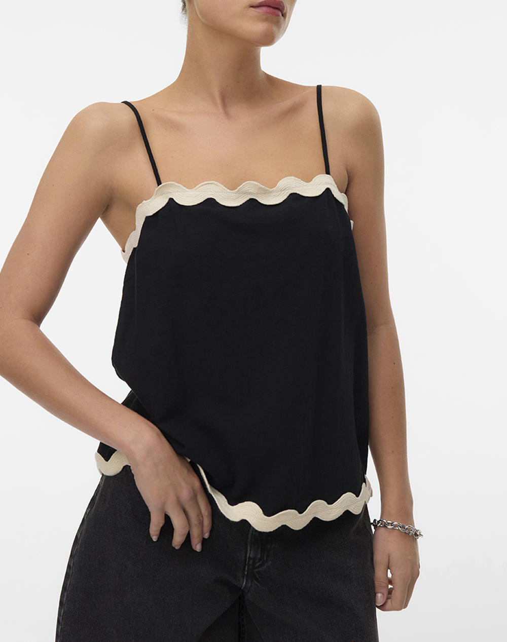 Vero Moda Vmjenna Singlet Top Wvn Btq Ga Γυναικα Ρουχα Μπλουζες Τοπ/Κορμακια Jetblack Βαμβακι 10341321 Blackbirch Scallop Edges