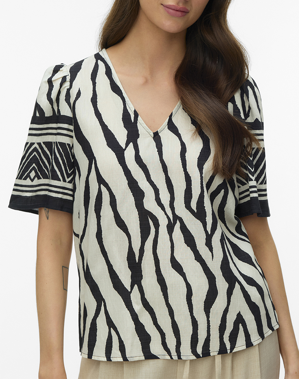 Vero Moda Vmkamille 2/4 V Neck Top Wvn Btq Be Γυναικα Ρουχα Μπλουζες Τοπ/Κορμακια Multi Βισκοζσυνθετικο 10347549 Blackkamilla