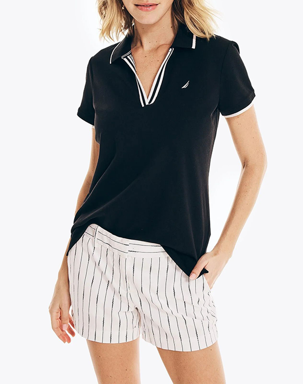 Nautica Μπλουζα Polo Κμ S/S Tipped Split Neck Ocean Polo Γυναικα Ρουχα Μπλουζες Polo Black Βαμβακιμε Ελαστανσυνθετικο 3Nc15K133 0Tb