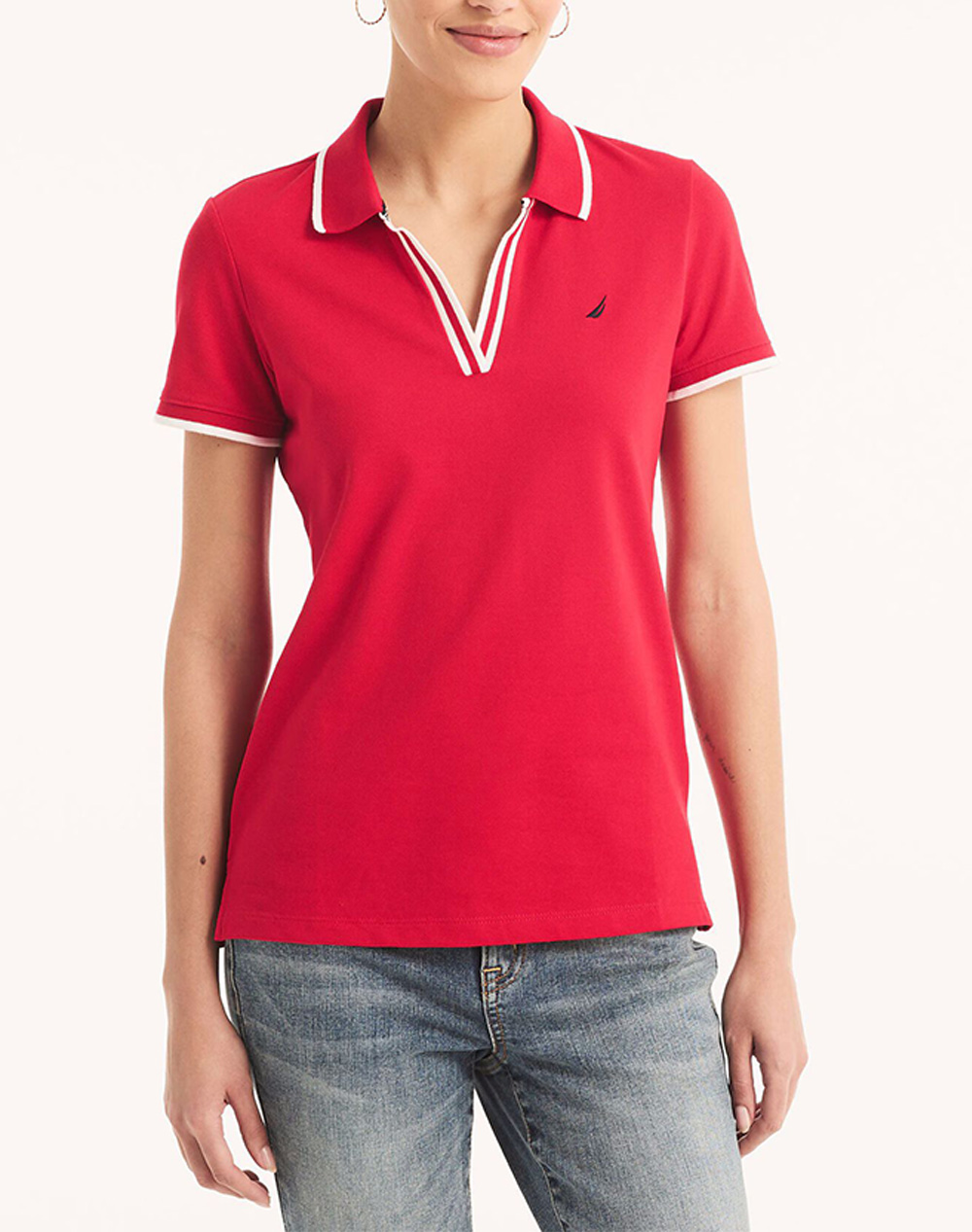 Nautica Μπλουζα Polo Κμ S/S Tipped Split Neck Ocean Polo Γυναικα Ρουχα Μπλουζες Polo Red Βαμβακι,Με Ελασταν,Συνθετικο 3Nc15k133 6Vw - Koolfly