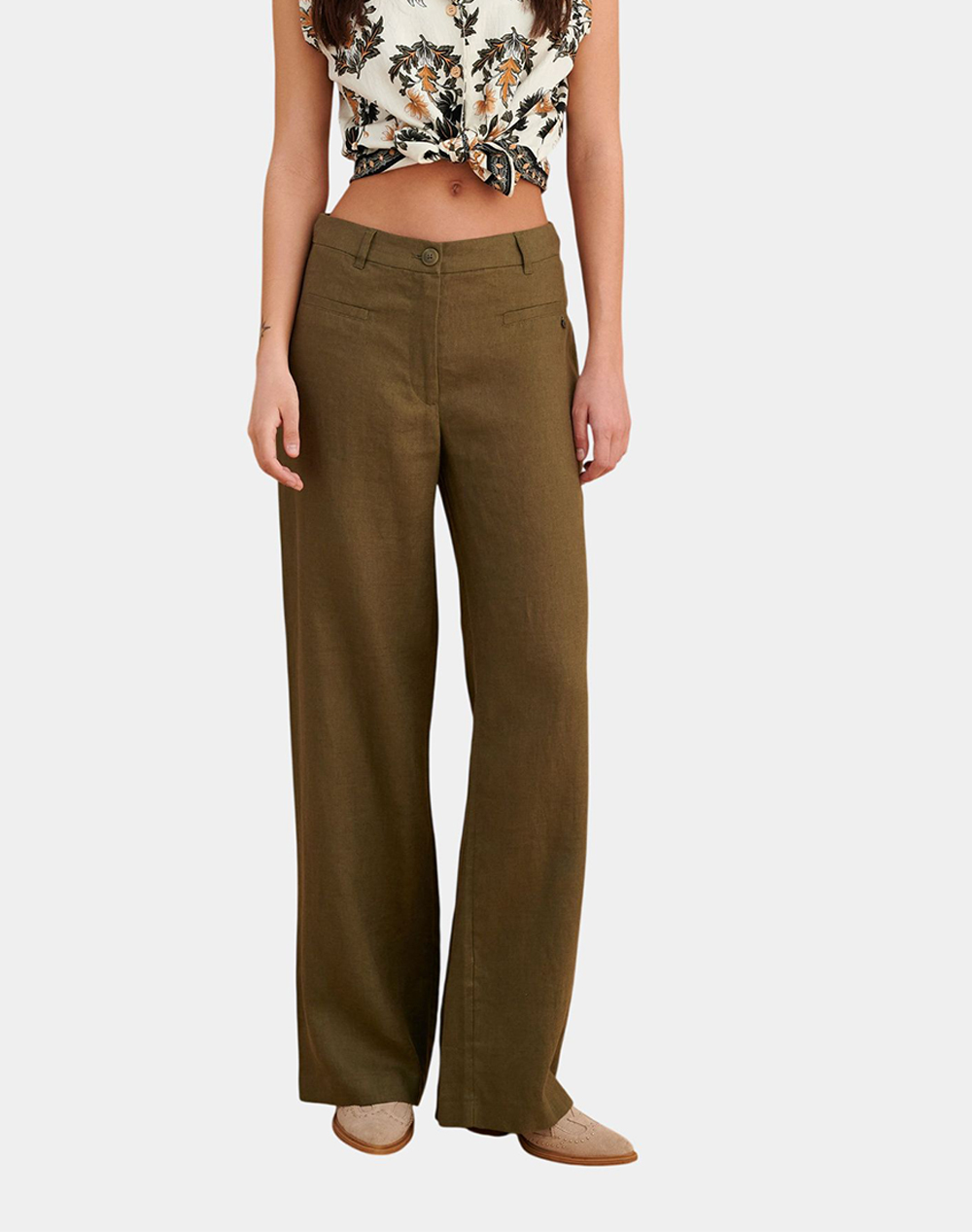 Attrattivo Παντελονι Γυναικα Ρουχα Παντελονια Chinos Khaki Λινο 9923005 Xaki