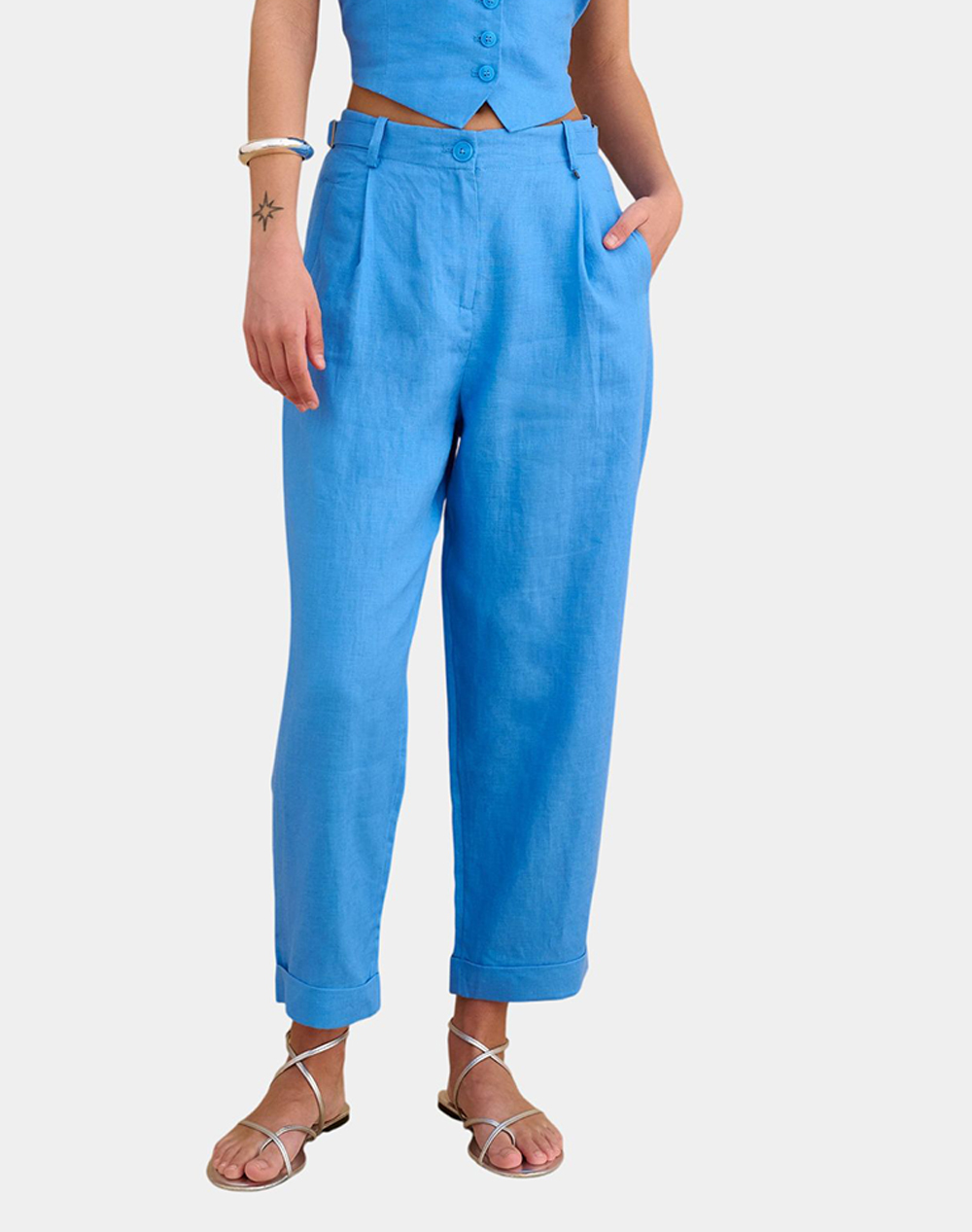 Attrattivo Παντελονι Γυναικα Ρουχα Παντελονια Chinos Blue Λινο 9923000 Ocblu