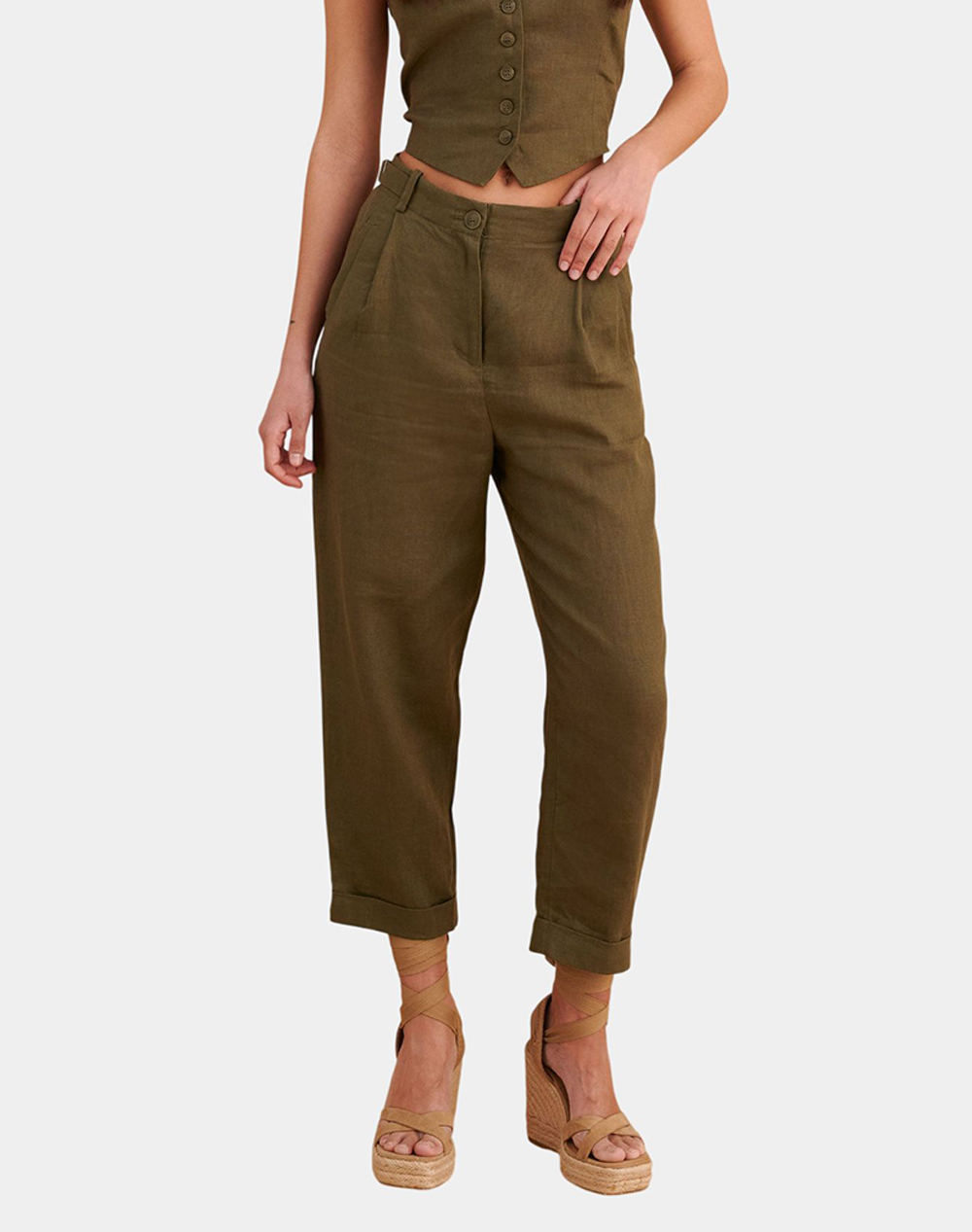 Attrattivo Παντελονι Γυναικα Ρουχα Παντελονια Chinos Khaki Λινο 9923000 Xaki