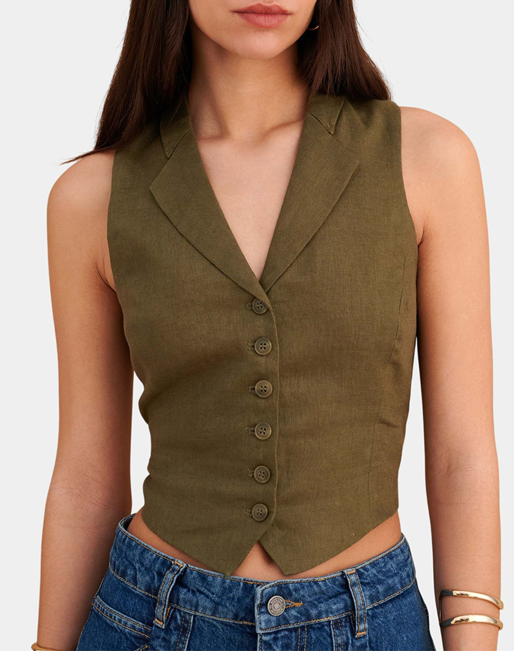 Attrattivo Γιλεκο Γυναικα Ρουχα Μπλουζες Τοπ/Κορμακια Khaki Λινο 9923001 Xaki
