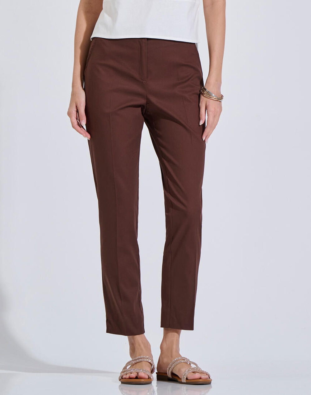 Bill Cost Παντελονι Γυναικα Ρουχα Παντελονια Chinos Brown Βαμβακιμε Ελασταν 10 060824 0 Καφε