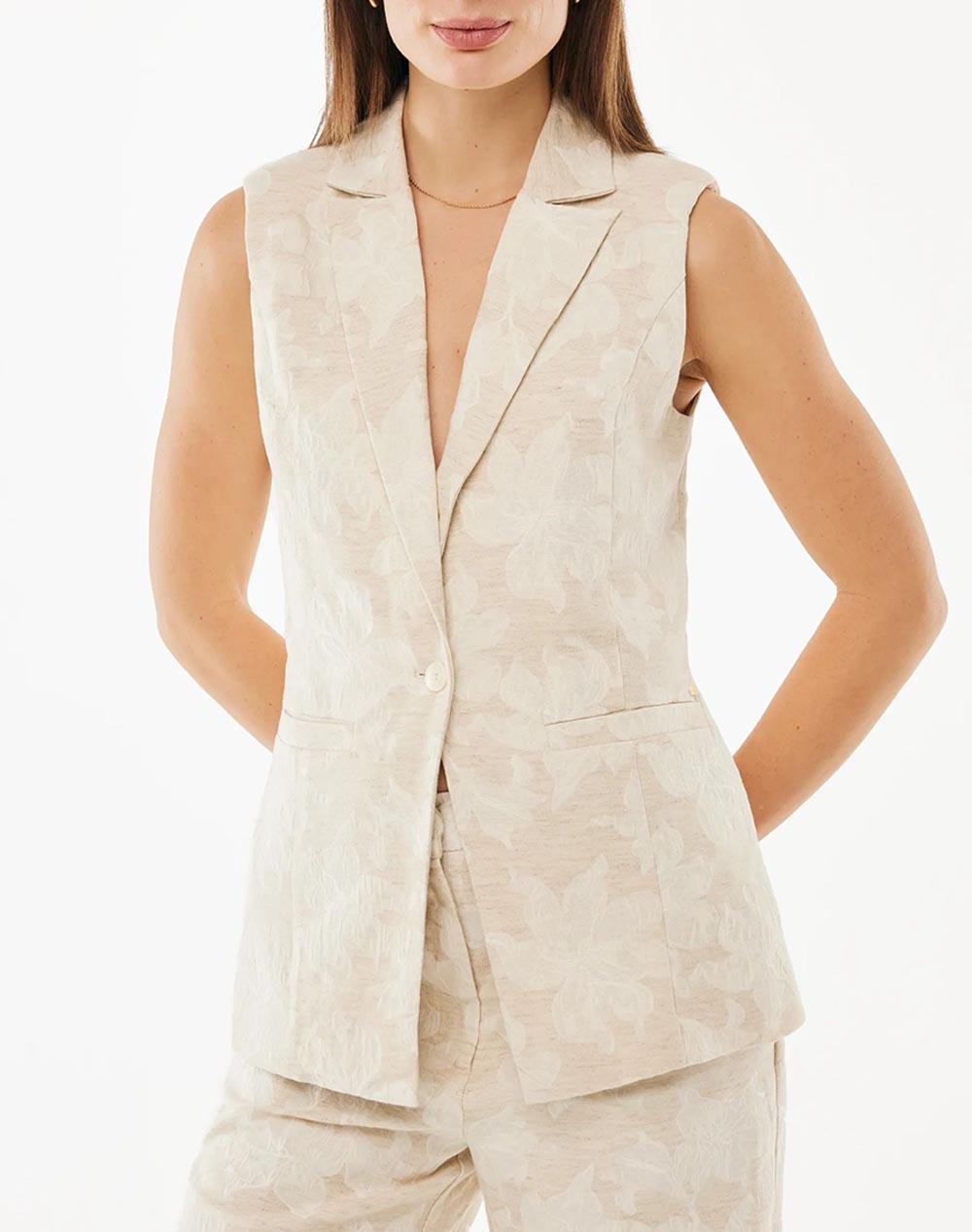 Mexx Flower Jacquard Sleeveless Blazer Γυναικα Ρουχα Πανωφορια Σακακια Biege Βαμβακι,Βισκοζ,Λινο Mf006000461w 131308 - Koolfly