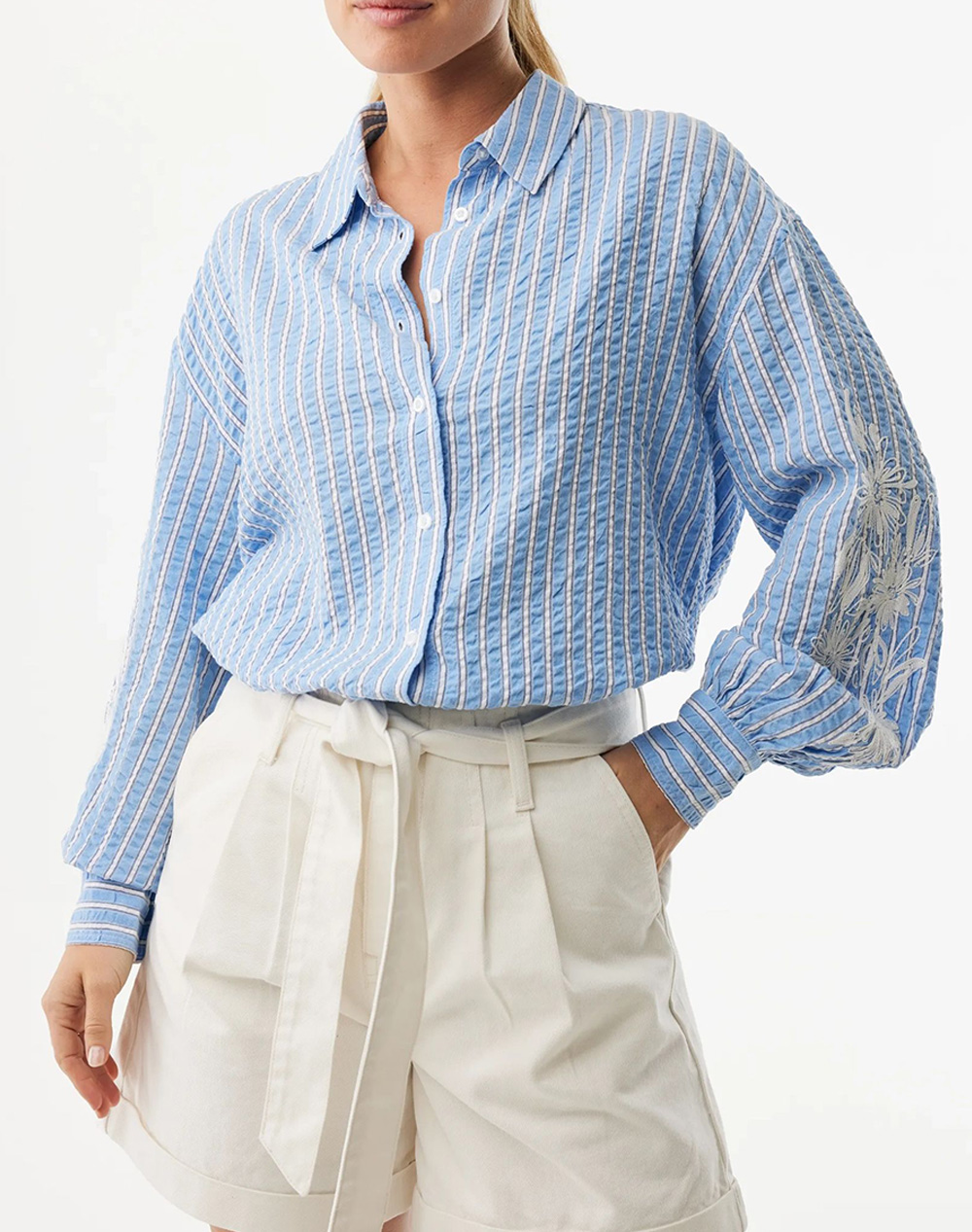 Mexx Striped Embroidery Blouse Γυναικα Ρουχα Πουκαμισα Skyblue Βαμβακι Mf006101261W 144121