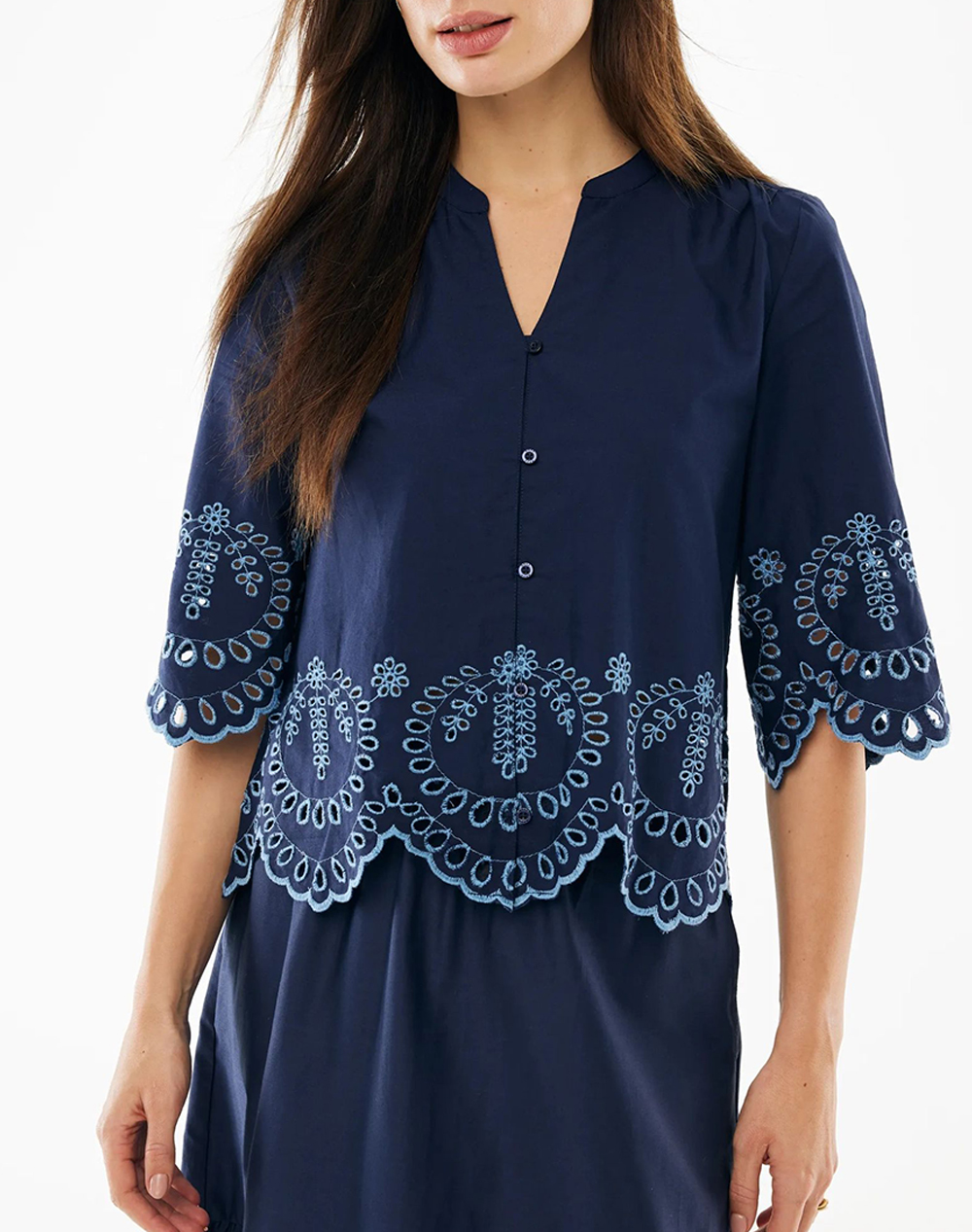 Mexx Poplin Embroidery Blouse Γυναικα Ρουχα Μπλουζες Τοπ/Κορμακια Darkblue Βαμβακι Mf006103361W 193920