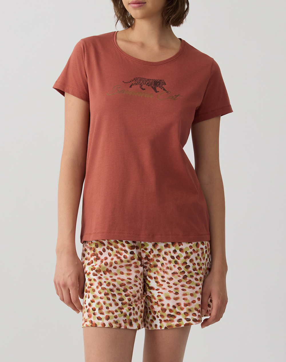 Minerva Πυζ.Γυν.Κμ L/Shorts Savana Γυναικα Homewear Πιτζαμες Firebrick Βαμβακι 90 53265 104