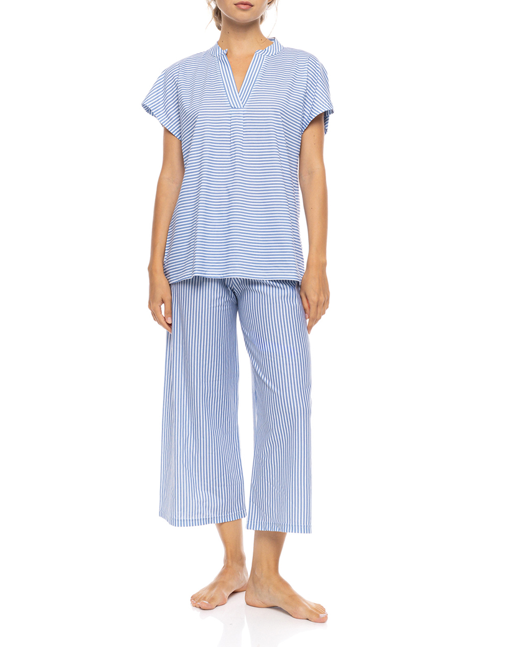 Pink Label Pyjama Long Pants Mariniere Γυναικα Homewear Πιτζαμες Skyblue Βαμβακι S1595 Type