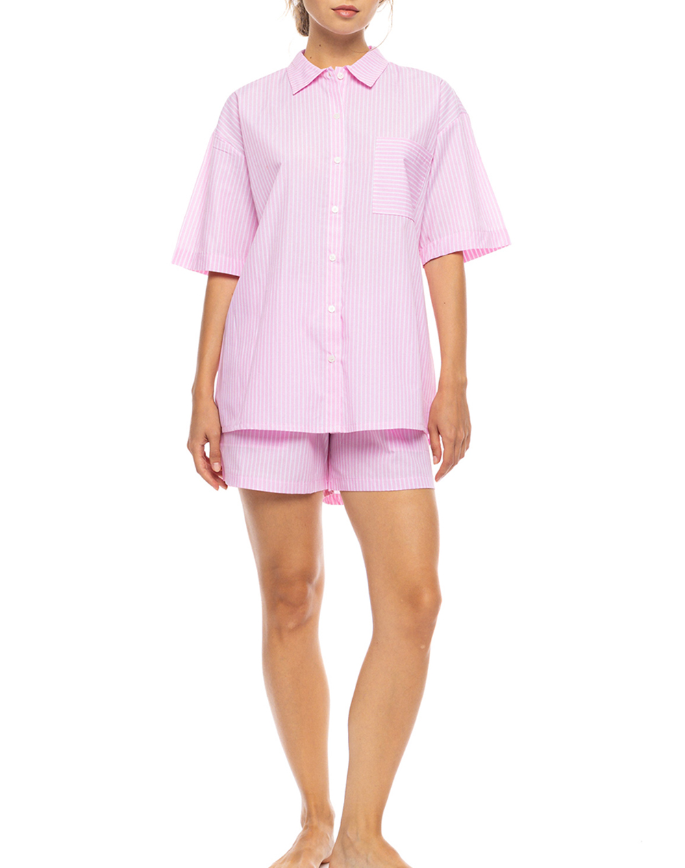 Pink Label Pyjama Buttoned Short Pants Duo Stripe Γυναικα Homewear Πιτζαμες Lightpink Βαμβακι S1625 Baby Pink