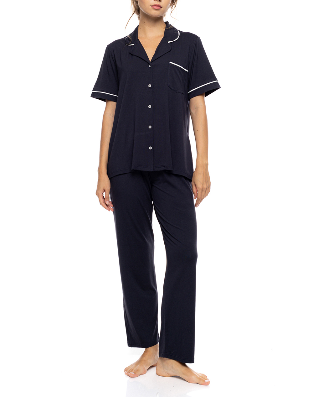 Pink Label Pyjama Buttoned Long Bamboo Nos Γυναικα Homewear Πιτζαμες Navyblue Με Ελαστανσυνθετικο Sn 202 Yacht Blue