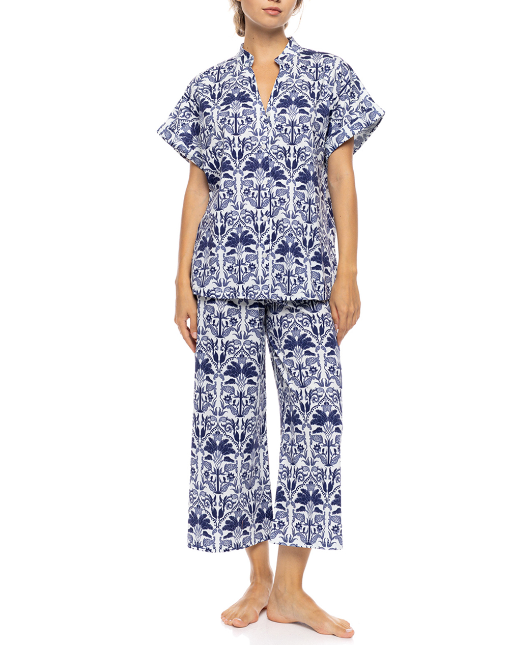 Pink Label Pyjama Buttoned Blue Tropical Γυναικα Homewear Πιτζαμες Multi Βαμβακι S1551 Type