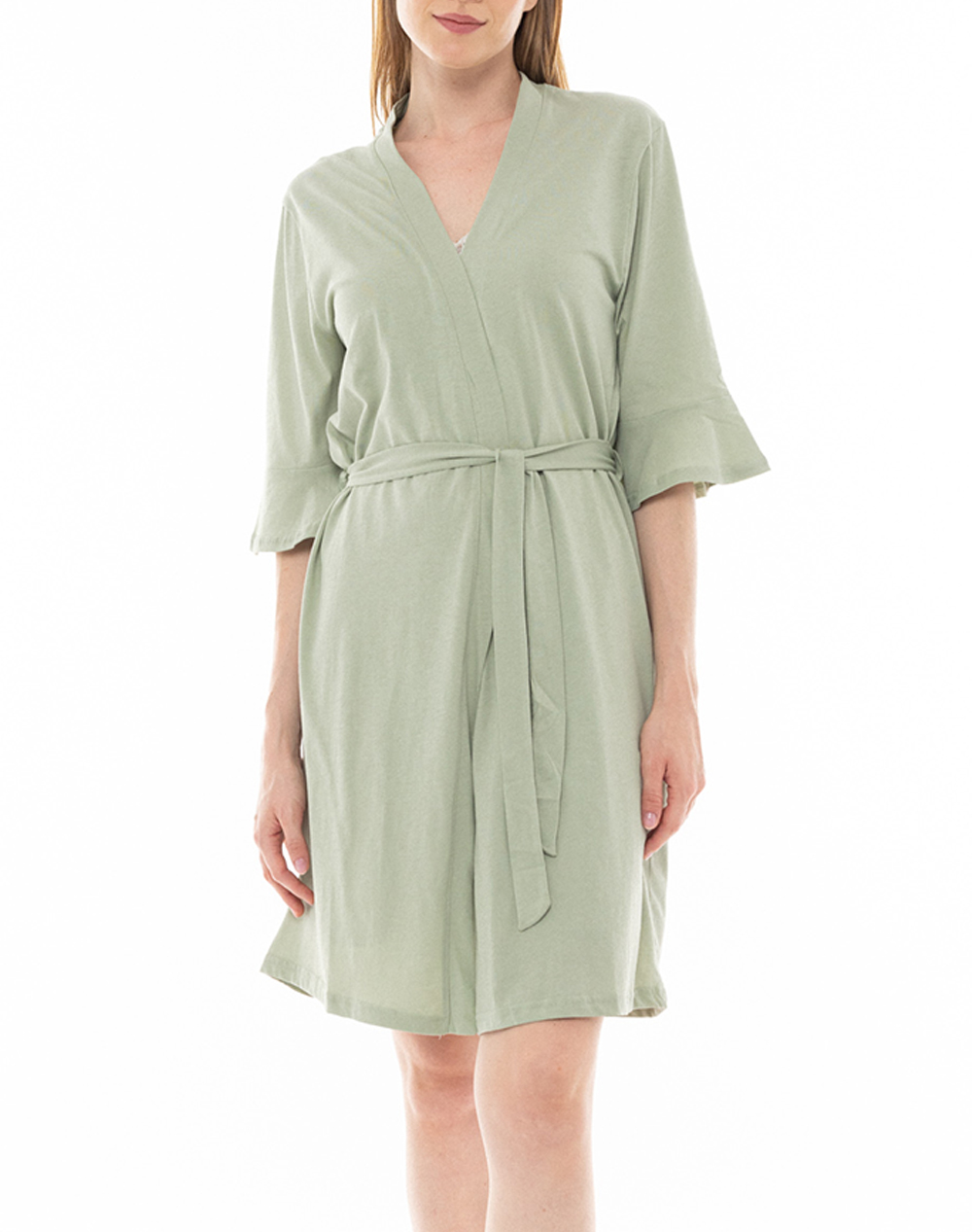 Pink Label Robe Solid Nos Γυναικα Homewear Ρομπες Green Βαμβακι Sn 101 Aqua