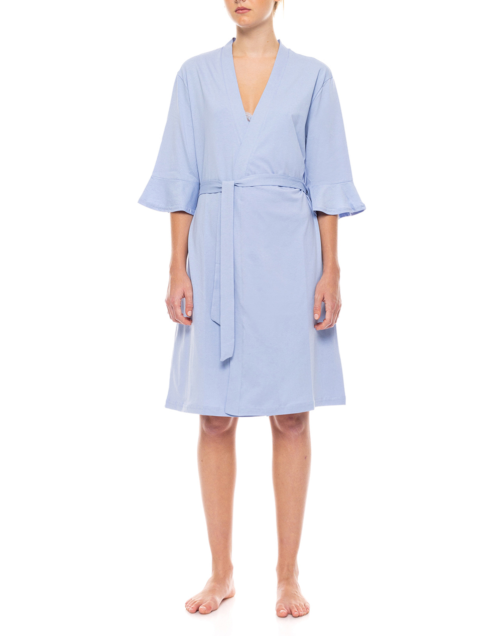 Pink Label Robe Solid Nos Γυναικα Homewear Ρομπες Skyblue Βαμβακι Sn 101 Blue Cloud