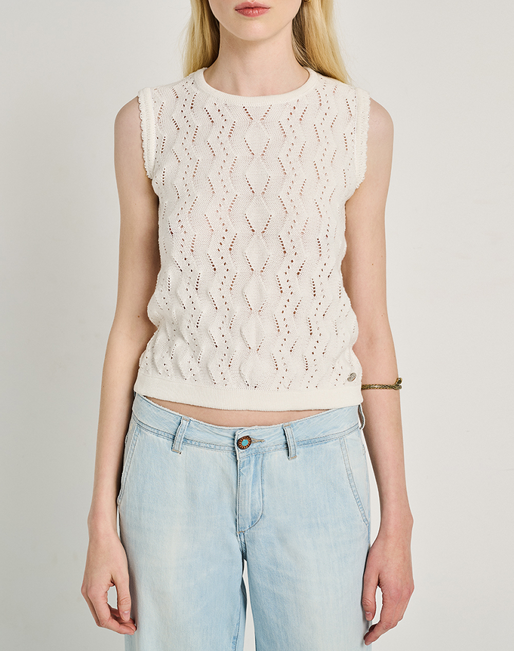 Staff Jeda Sleeveless Knit Γυναικα Ρουχα Μπλουζες Πλεκτα White Βαμβακι 63 206.055 Ν0010