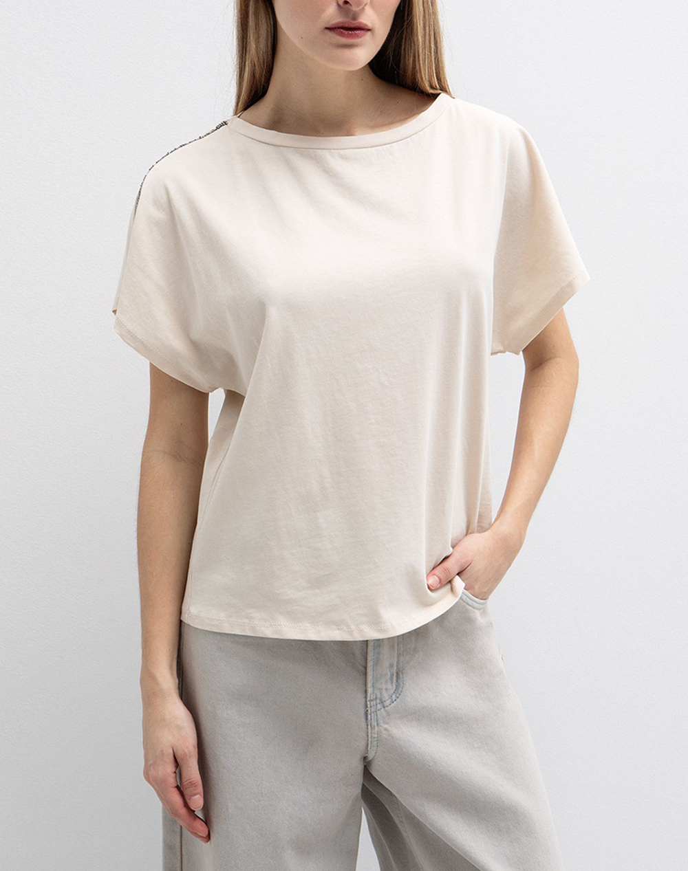 Toi&Moi Μπλουζα Γυναικα Ρουχα Μπλουζες Τ Shirt Cream Βαμβακι 80 6790 126 1127