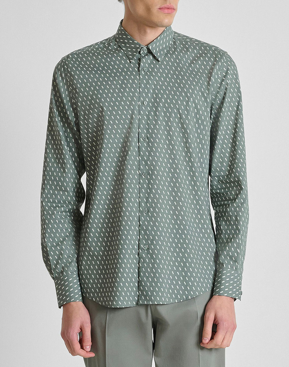 Antony Morato Mmsl00804Fa430662 Min Of 6 Shirt Napoli Regular Fitin Printed Cotton Viscose Blend Fabric With Logoed Metal Badge Πουκαμισο Ανδρικο Ανδρ
