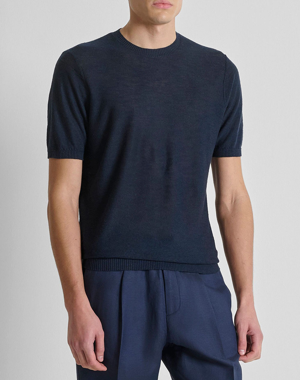 Antony Morato Mmsw01600Ya500067 Min Of 6 Sweater Regular Fit In Linen Blend Soft Yarn Πλεκτο Ανδρικο Ανδρας Ρουχα Μπλουζες Πλεκτα Darkblue Βισκοζλ