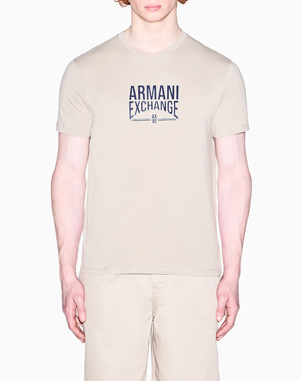 Armani Exchange T Shirt Ανδρας Ρουχα Μπλουζες T Shirt Cream Βαμβακι Xm002452Af10334 U1074