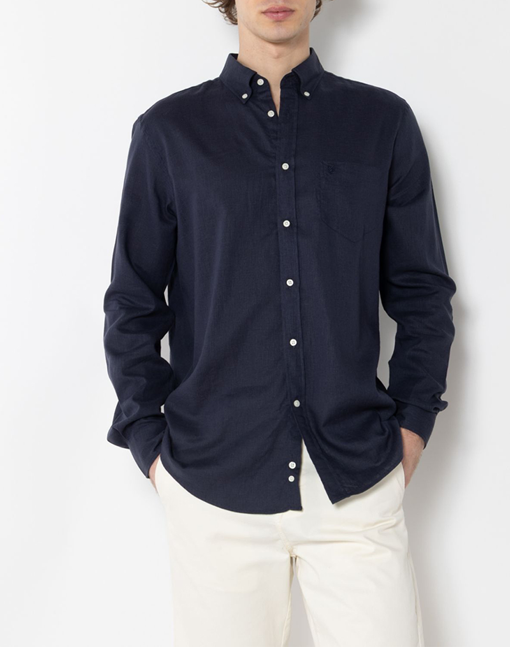 The Bostonians Πουκαμισο Λινο Regular Fit Plain Linen Button Down Regular Fit Ανδρας Ρουχα Πουκαμισα Darkblue Λινο 3Aap2412 Navy