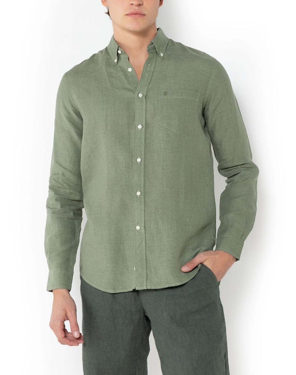 The Bostonians Πουκαμισο Λινο Regular Fit Plain Linen Button Down Regular Fit Ανδρας Ρουχα Πουκαμισα Olive Λινο 3Aap2412 Olive - Koolfly