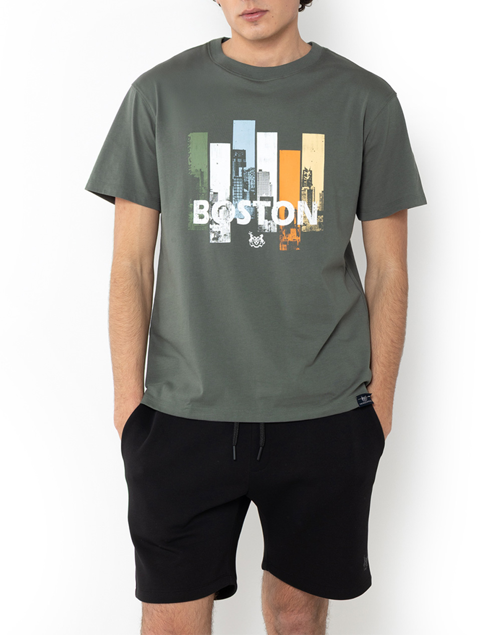 The Bostonians Μπλουζα Boston Print Regular Fit Ανδρας Ρουχα Μπλουζες T Shirt Armygreen Βαμβακι 3Ts1304 Army