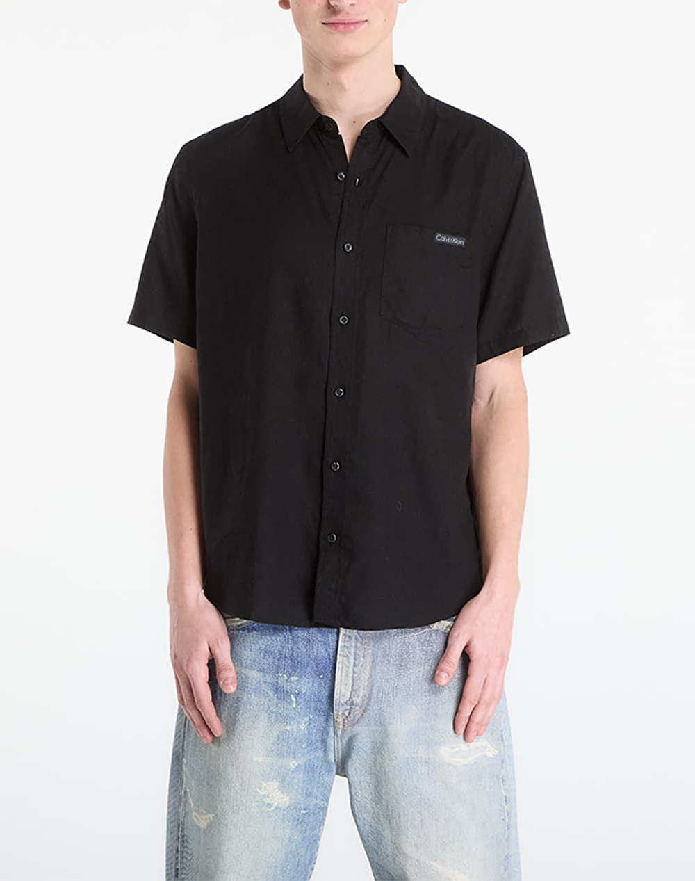 Calvin Klein Jeans Ss Solid Causal Linen Classic Sh Ανδρας Ρουχα Πουκαμισα Black Λινοσυνθετικο Lv04Rf120G Ub1