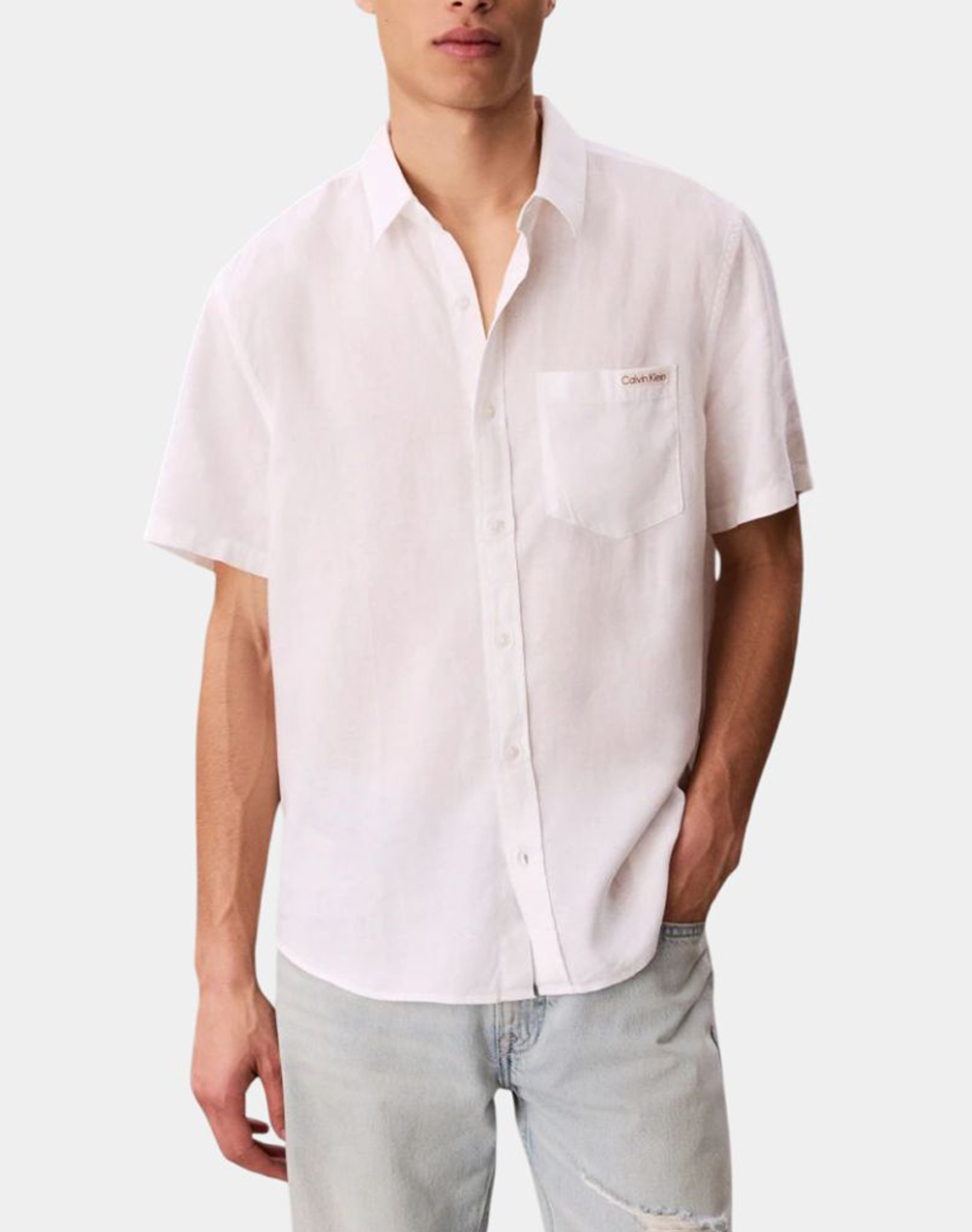 Calvin Klein Jeans Ss Solid Causal Linen Classic Sh Ανδρας Ρουχα Πουκαμισα Offwhite Λινοσυνθετικο Lv04Rf120G Yaa