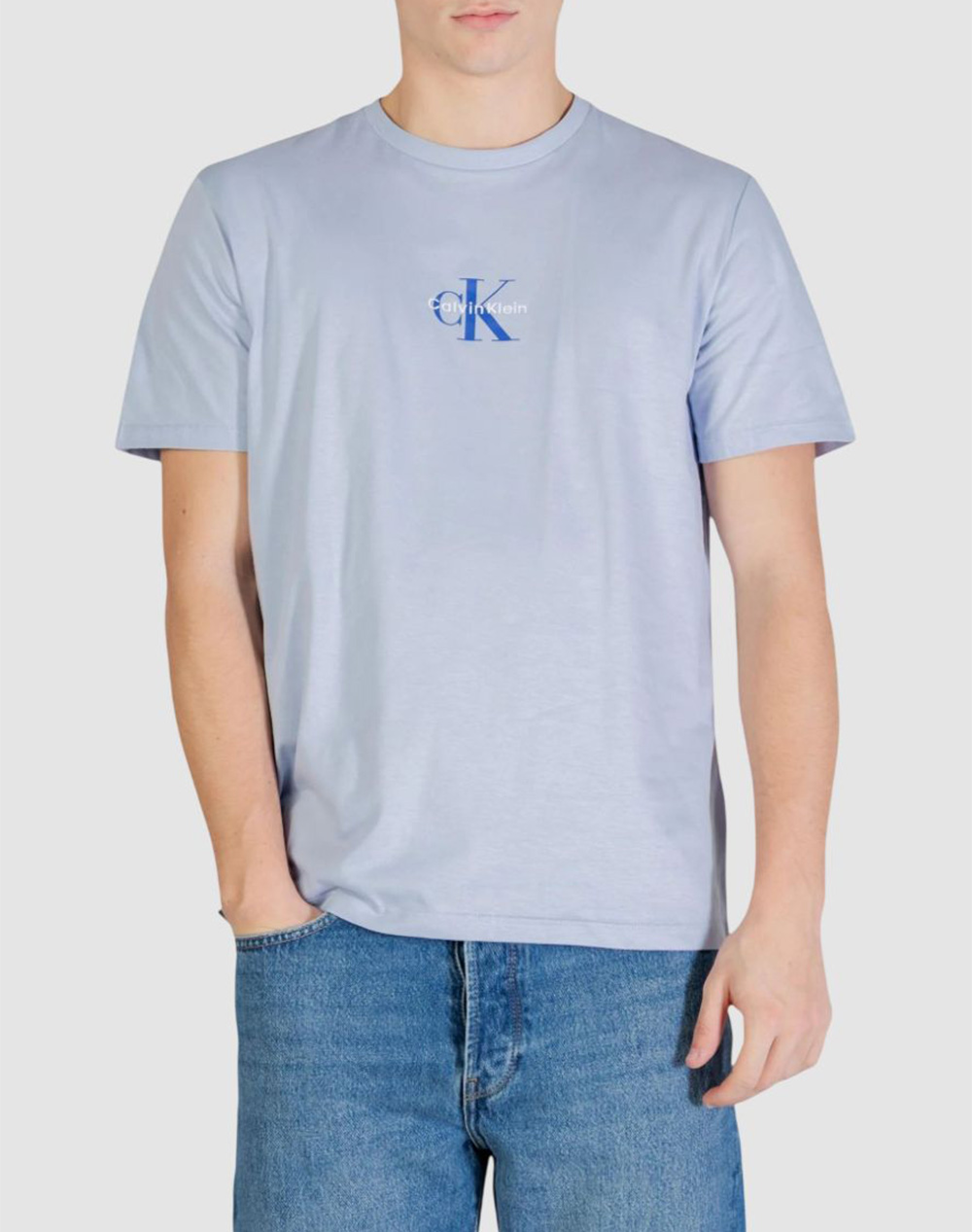 Calvin Klein Jeans Ss 30S Micro Monologo Graphic Te Ανδρας Ρουχα Μπλουζες T Shirt Lightblue Βαμβακι Lv04rb866g Tkf - Koolfly