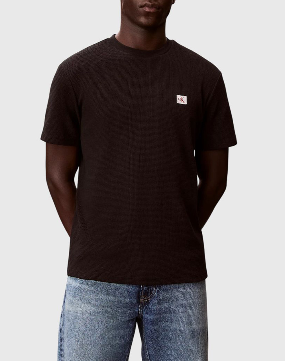 Calvin Klein Ss Waffle Badge Crewnk Tee Ανδρας Ρουχα Μπλουζες T Shirt Black Βαμβακισυνθετικο Lv04Rd008G Ub1