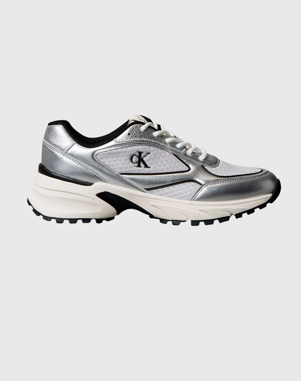 Calvin Klein Jeans Hike Runner Laceup Mesh Mix Met Ανδρας Αθλητικα Παπουτσια Παπουτσια Metallicsilver Απομιμηση Δερματοςυφασμα Ym0Ym01402 0Ix