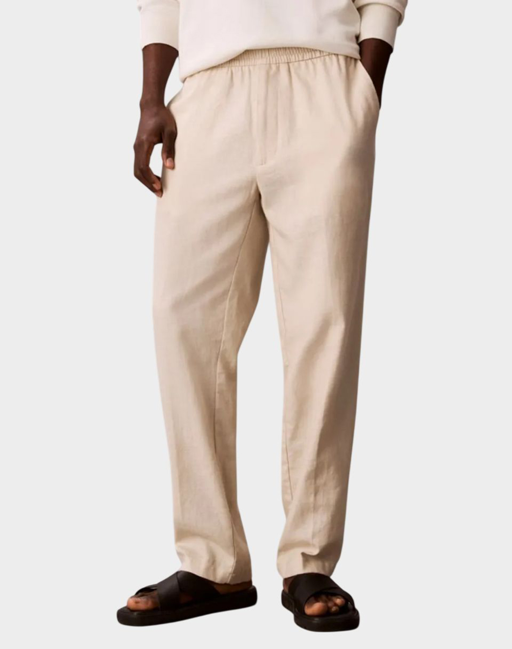 Calvin Klein Straight Linen Pull On Pant Ανδρας Ρουχα Παντελονια Chinos Biege Βαμβακιλινο Lv04Lf619G 2Jx