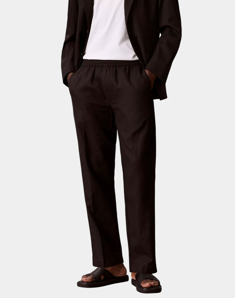 Calvin Klein Straight Linen Pull On Pant Ανδρας Ρουχα Παντελονια Chinos Black Βαμβακιλινο Lv04Lf619G Ub1