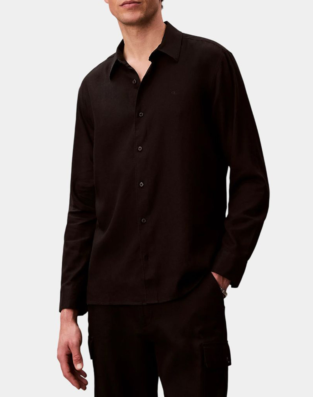 Calvin Klein Ls Solid Linen Classic Shirt Ανδρας Ρουχα Πουκαμισα Black Λινοσυνθετικο Lv04Le125G Ub1