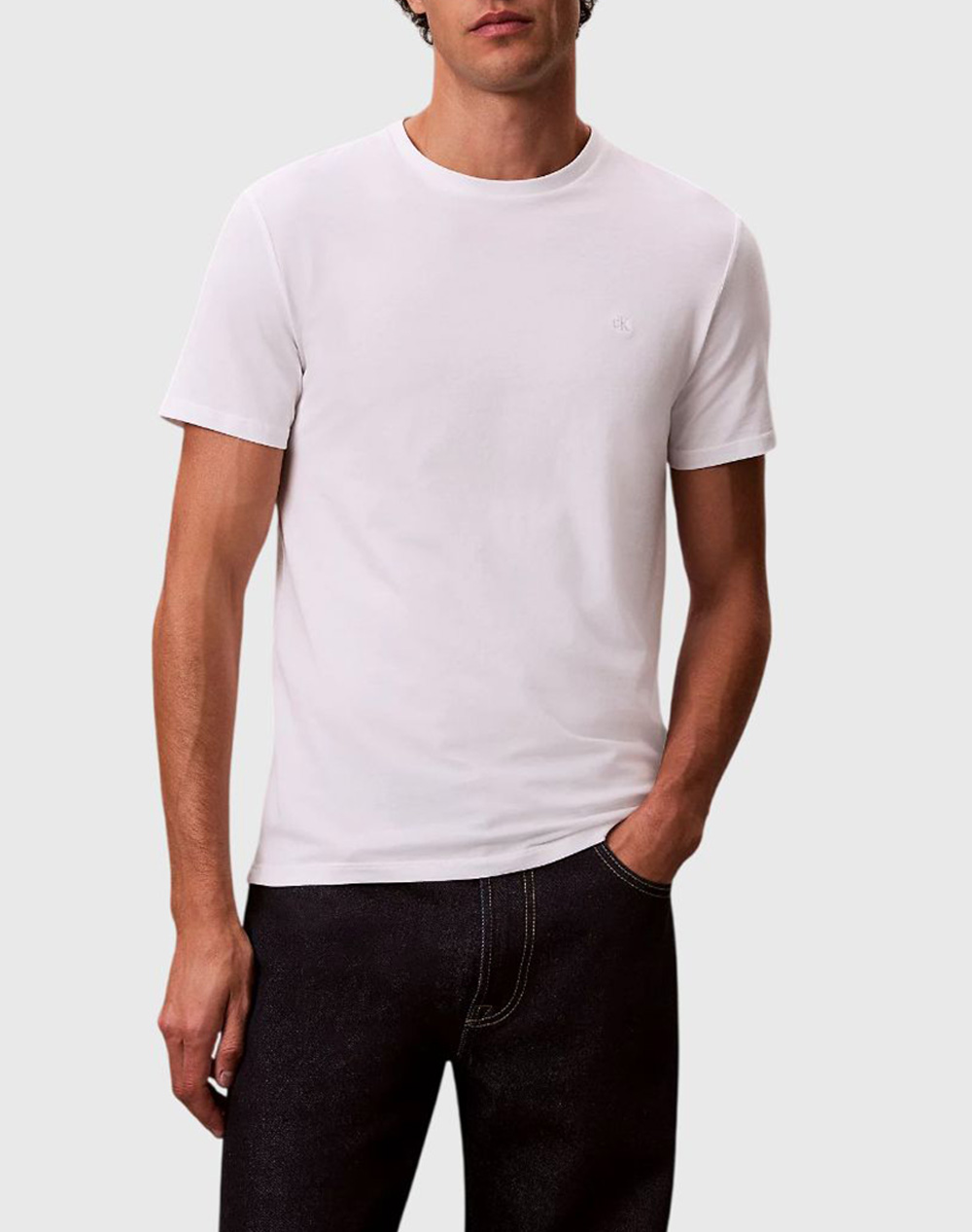 Calvin Klein Ss Stretch Cotton Slim Tee Ανδρας Ρουχα Μπλουζες T Shirt White Βαμβακι,Με Ελασταν Lv04lc240g Yaf - Koolfly