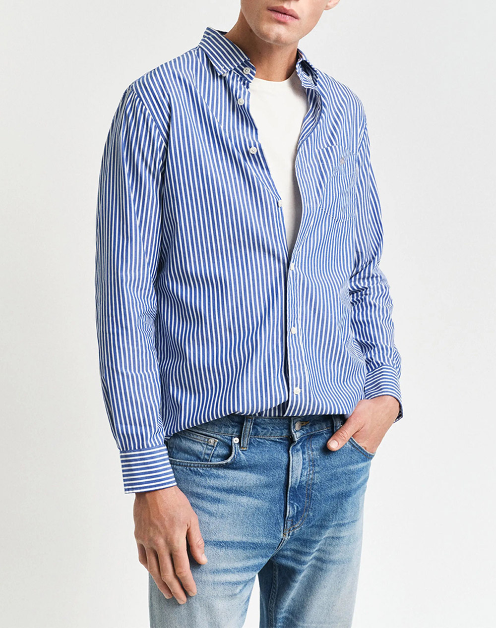 Gant Υποκαμισο Μμ Reg Poplin Stripe Shirt Ανδρας Ρουχα Πουκαμισα Blue Βαμβακι 3G3000130 436 - Koolfly