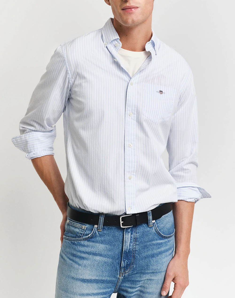 Gant Υποκαμισο Μμ Reg Poplin Stripe Shirt Ανδρας Ρουχα Πουκαμισα Lightblue Βαμβακι 3G3000130 455