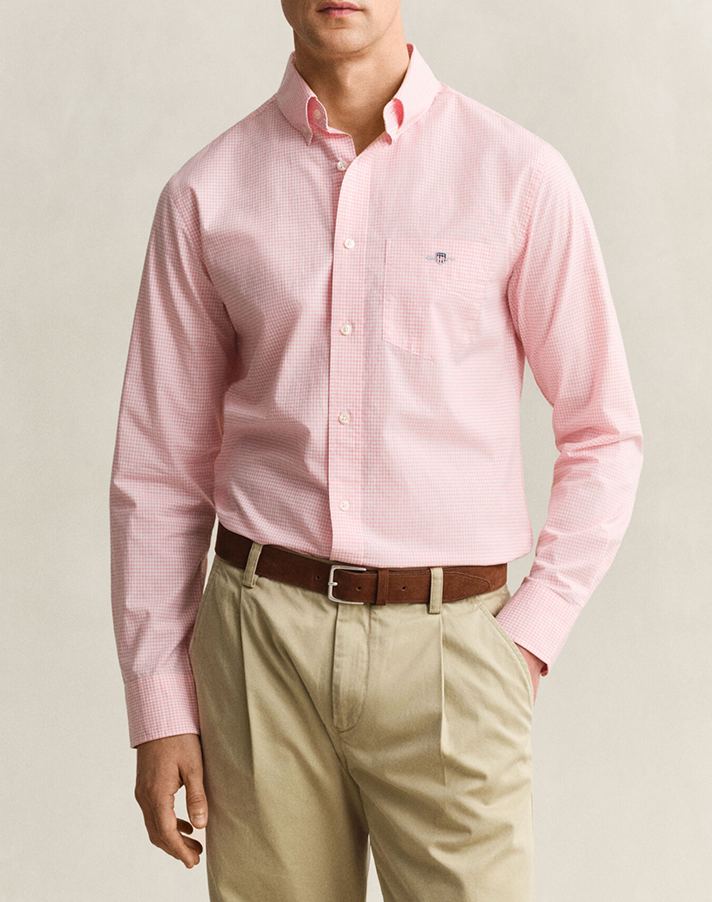 Gant Υποκαμισο Μμ Reg Classic Poplin Gingham Shirt Ανδρας Ρουχα Πουκαμισα Lightpink Βαμβακι 3G3000150 666 - Koolfly
