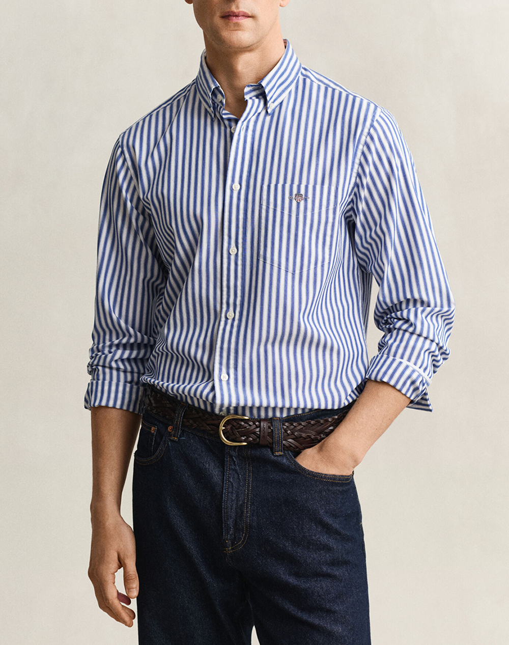 Gant Υποκαμισο Μμ Reg Classic Poplin Stripe Shirt Ανδρας Ρουχα Πουκαμισα Blue Βαμβακι 3G3260011 436 - Koolfly