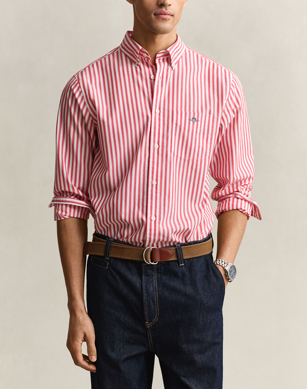 Gant Πουκαμισο Μμ Reg Classic Poplin Stripe Shirt Ανδρας Ρουχα Πουκαμισα Red Βαμβακι 3G3260011 641