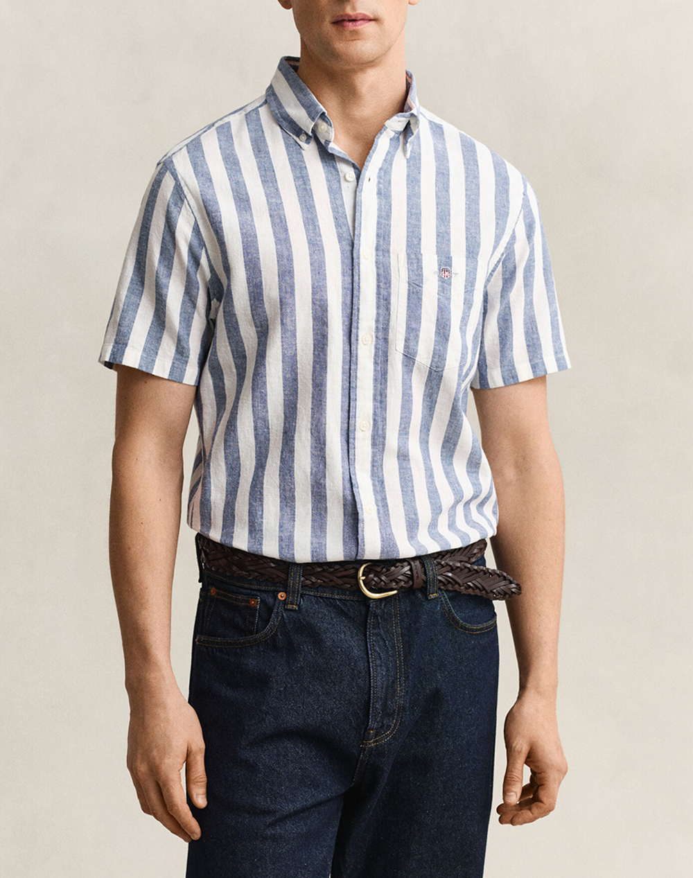 Gant Υποκαμισο Κμ Reg Cotton Linen Stripe Ss Shirt Ανδρας Ρουχα Πουκαμισα Blue Βαμβακιλινο 3G3260020 442