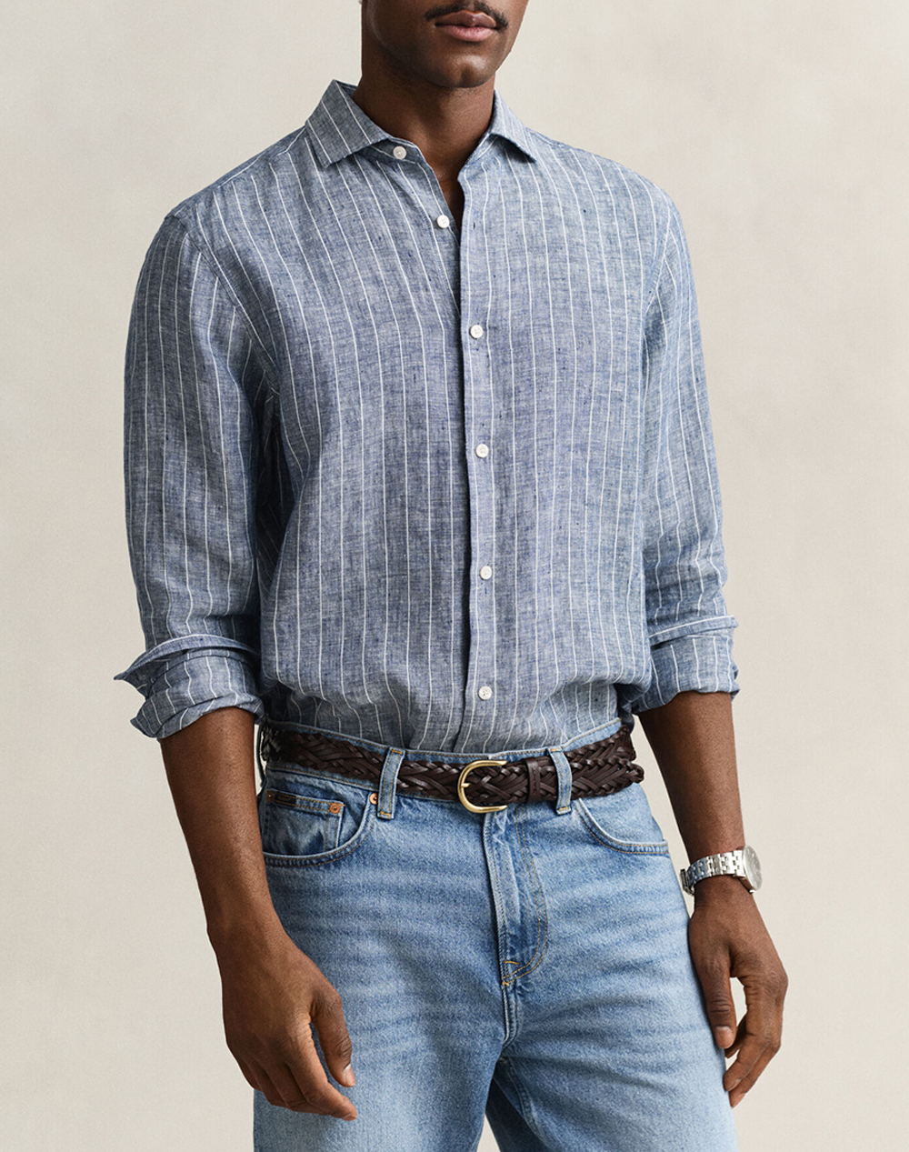 Gant Υποκαμισο Μμ Reg Linen Stripe Shirt Ανδρας Ρουχα Πουκαμισα Steelblue Λινο 3G3260048 423 - Koolfly