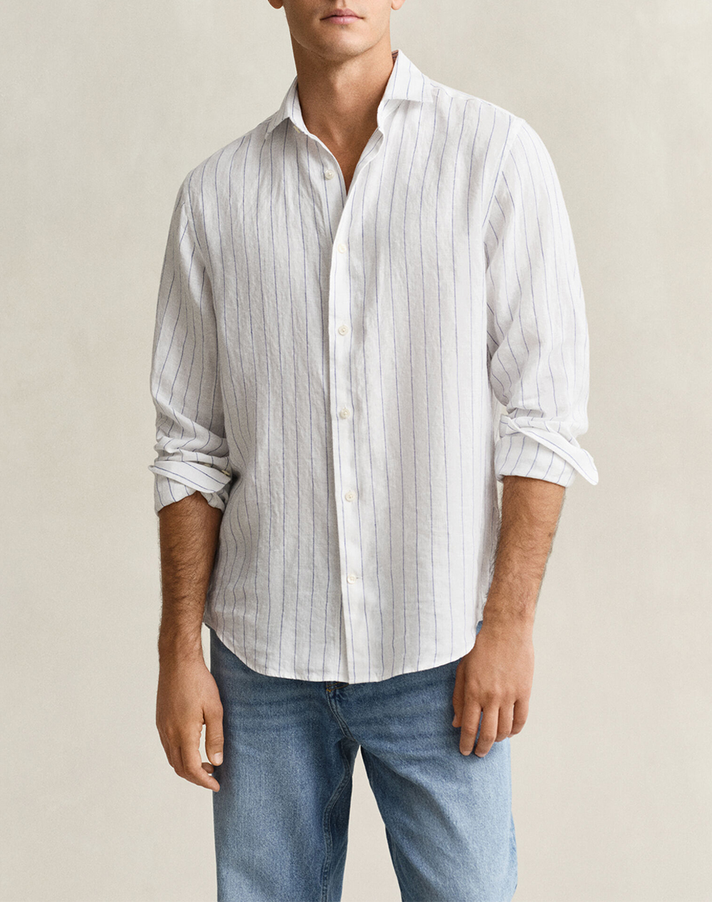 Gant Υποκαμισο Μμ Reg Linen Stripe Shirt Ανδρας Ρουχα Πουκαμισα White Λινο 3G3260048 110 - Koolfly