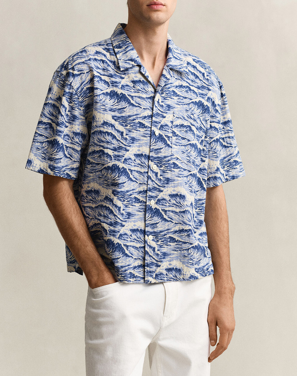 Gant Υποκαμισο Κμ Rel Aop Camp Collar Ss Shirt Ανδρας Ρουχα Πουκαμισα Blue Βαμβακι 3G3260040 442