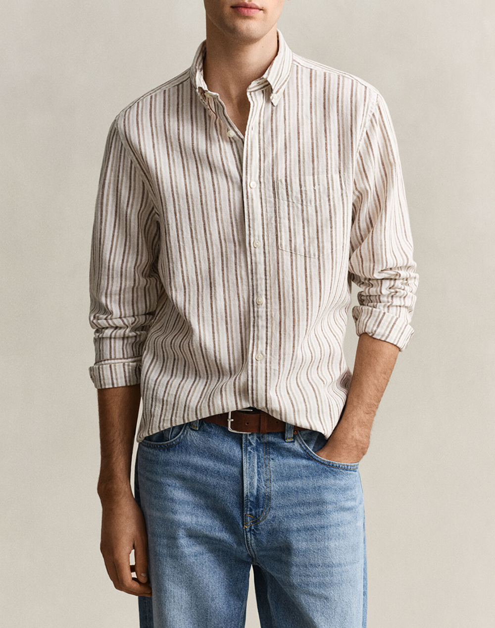 Gant Υποκαμισο Μμ Reg Cotton Linen Stripe Shirt Ανδρας Ρουχα Πουκαμισα Biege Βαμβακι,Λινο 3G3260081 264 - Koolfly